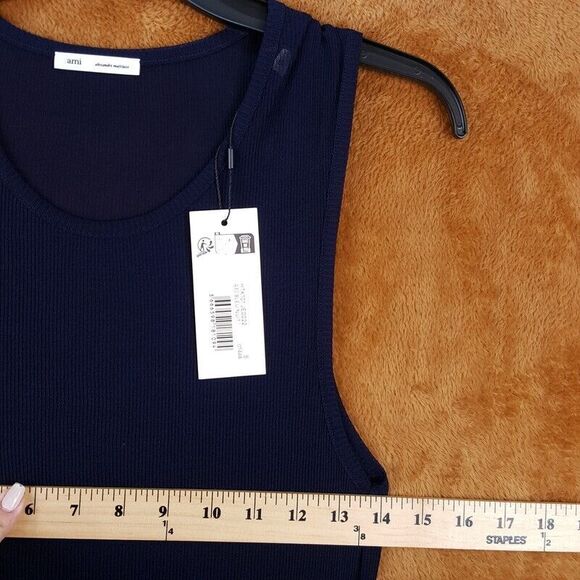 AMI Mens Shirt Small Navy Pullover Crew Tank Top Mesh Sheer Stretch $305 - Picture 7 of 9